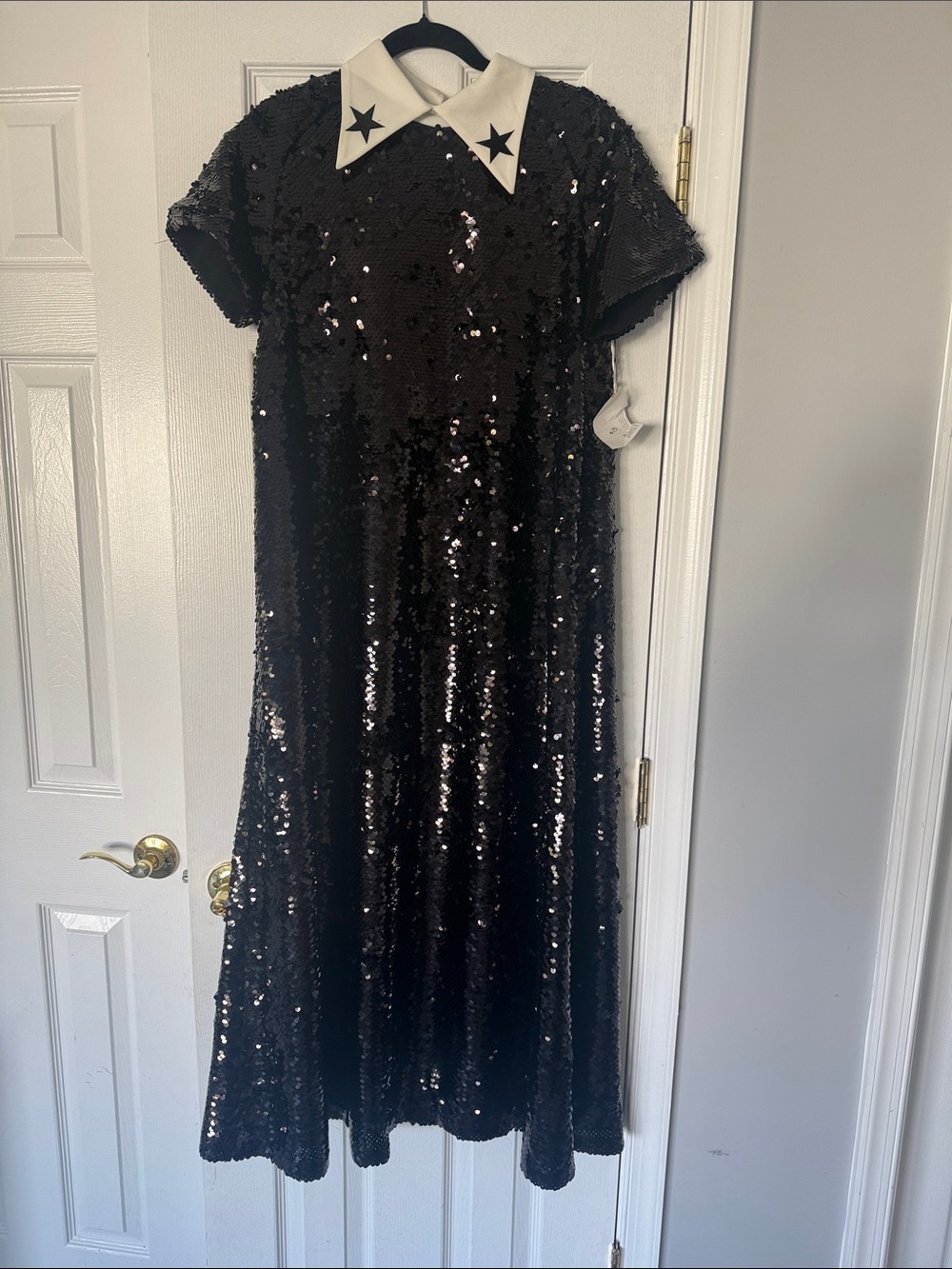Julia Allert Black Sequin Short-Sleeve Dress with Star Collar